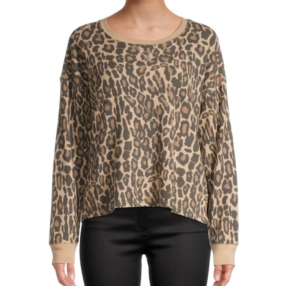 NWT Splendid Thermal Pullover Long Sleeve Cheetah Animal Print Sweater XL $108